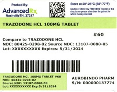 label 2 - Trazodone HCL 100mg 80425 0298 02